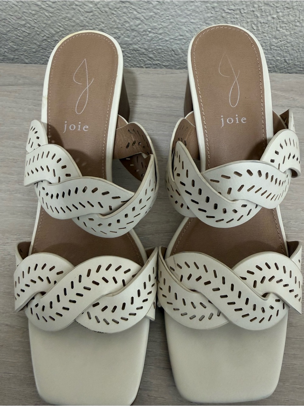 Joie Ivory Braided Laser-Cut Leather Slide Mules
